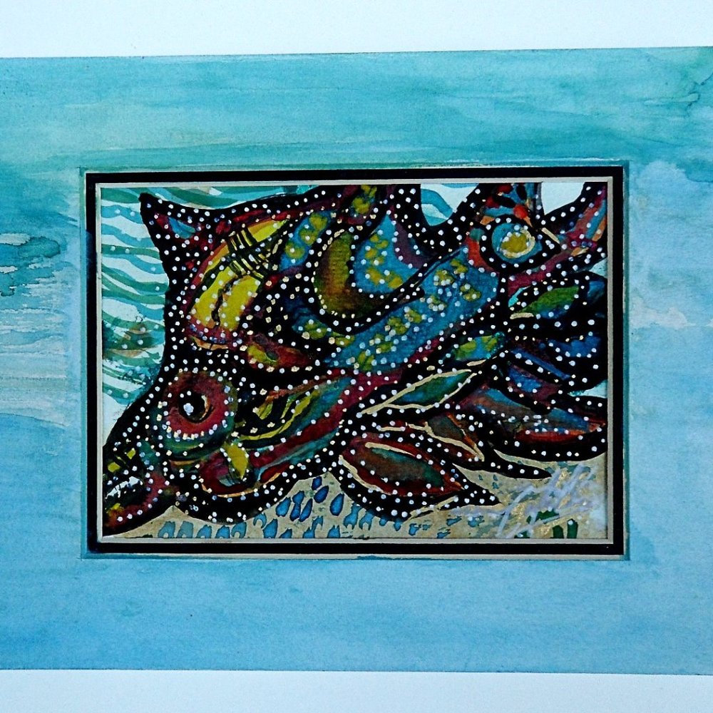 BC Salmon folk art original 5"x7"